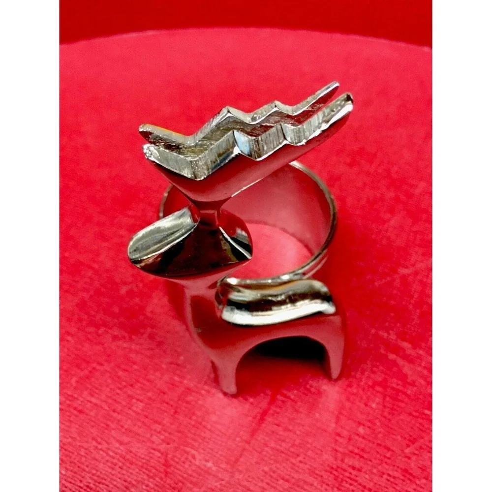 Silver Reindeer Napkin Ring Holder Christmas Cabin Core Set of 8